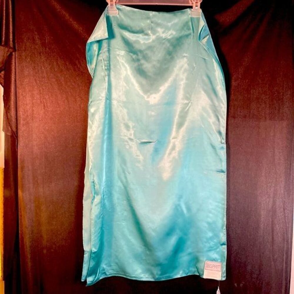 Vintage 80’s Esprit light teal satin scarf. 19 x 66”   D131